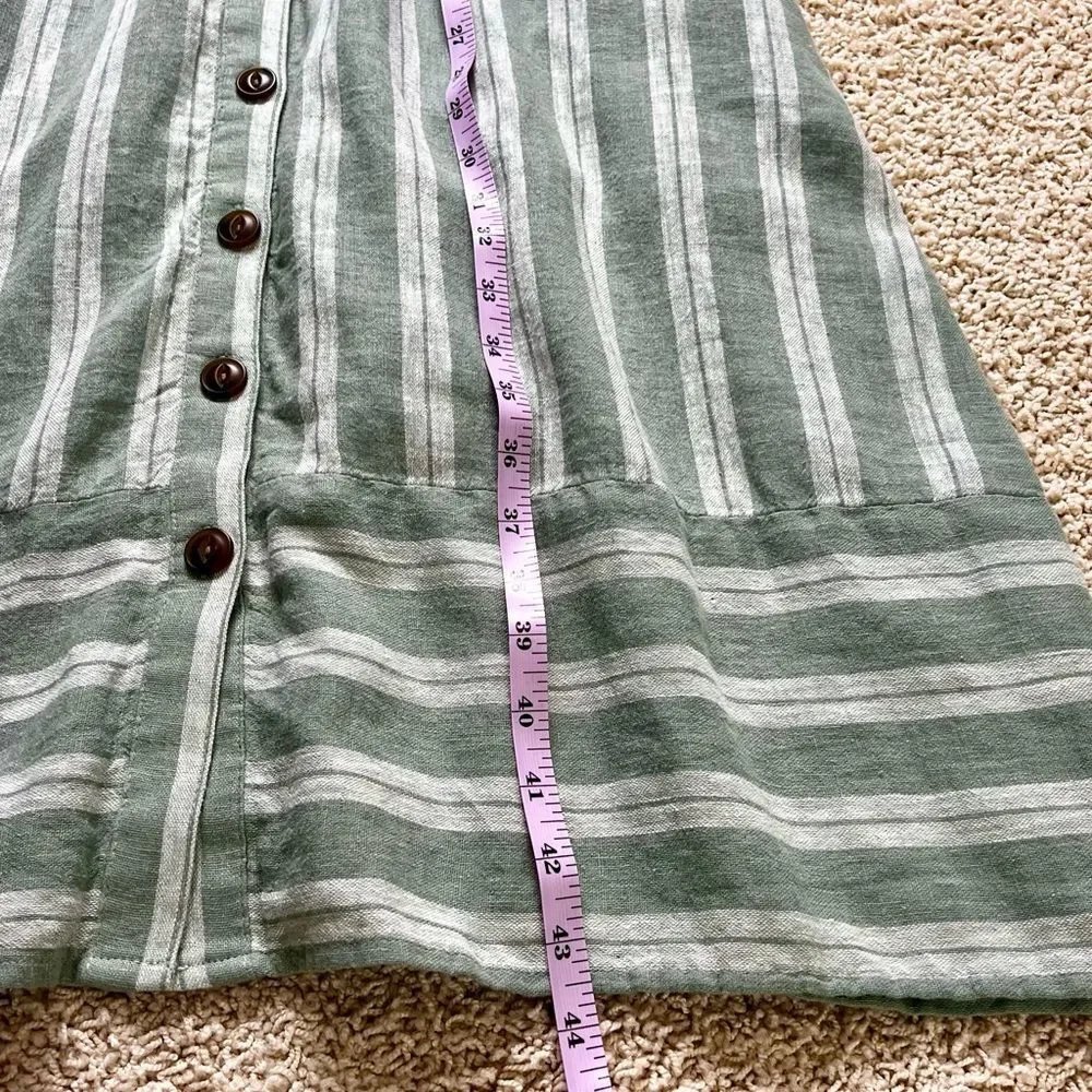 UNIVERSAL THREAD Linen Blend Midi Dress Lined Buttons Pockets Green Shite Medium - Picture 7 of 12